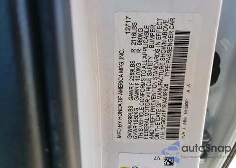 2018 Honda Accord Lx from USA, damaged, VIN 1HGCV1F19JA069626